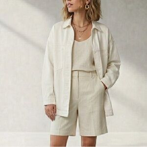 Stradivarius White Denim Overshirt - Size XS